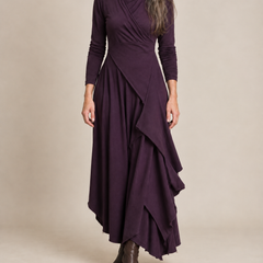 Hazel Draped Roll Neck Maxi Dress in Plum