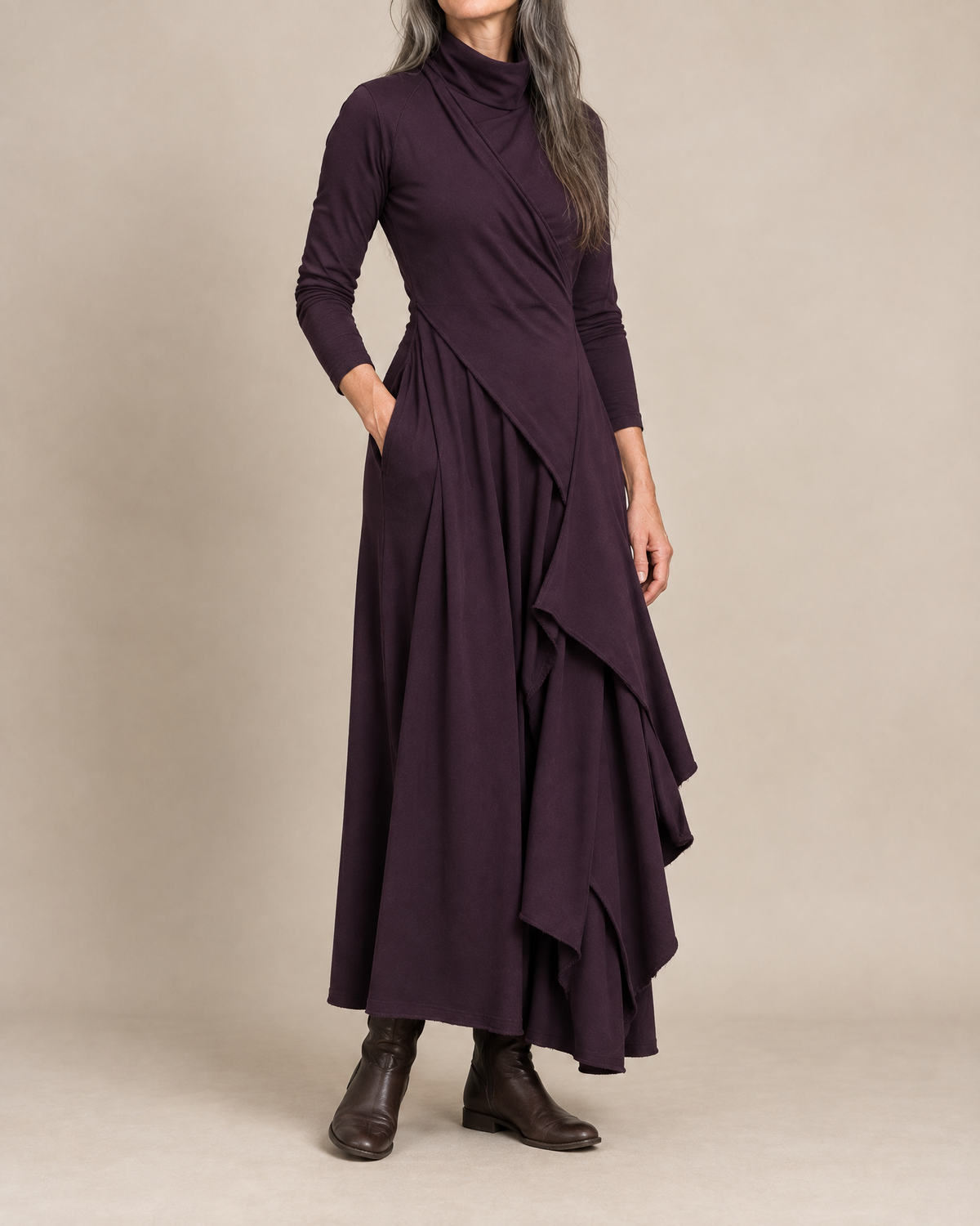 Hazel Draped Roll Neck Maxi Dress side view