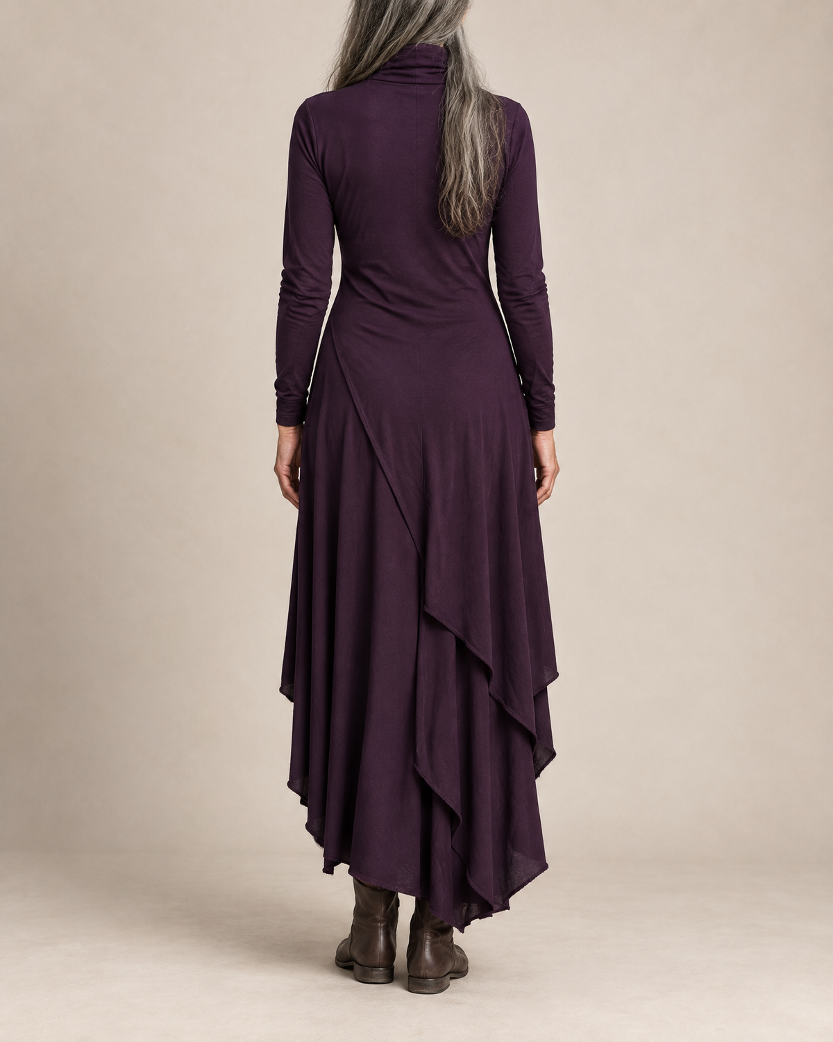 Hazel Draped Roll Neck Maxi Dress back view