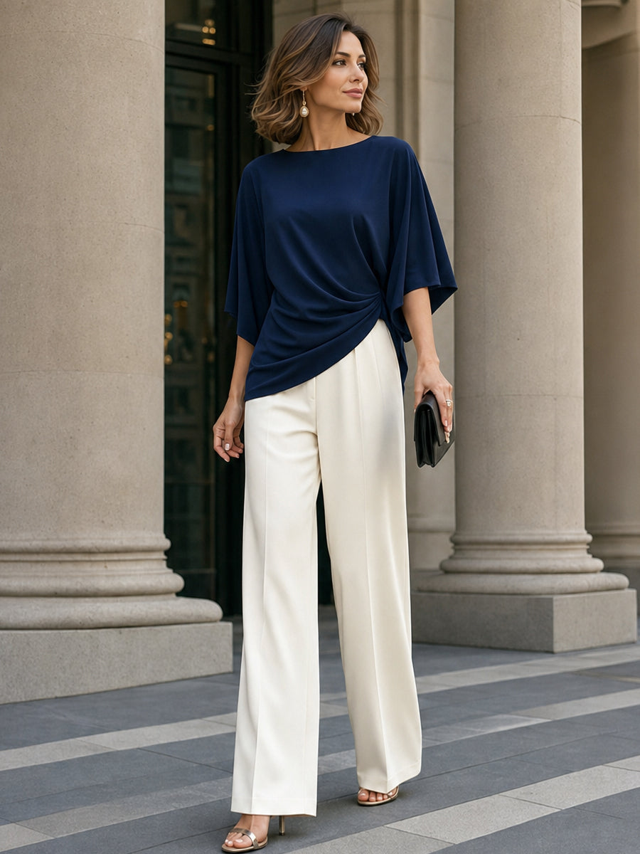 Moira | Draped Waist Top and Wide-Leg Trouser Set