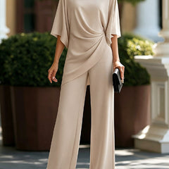 Cynthia Draped Wide-Leg Occasion Set in Stone
