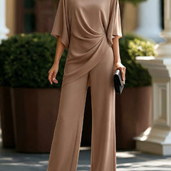Cynthia Draped Wide-Leg Occasion Set in Camel