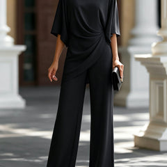 Cynthia Draped Wide-Leg Occasion Set in Black