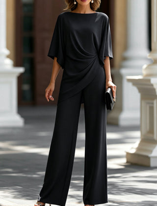 Cynthia Draped Wide-Leg Occasion Set in Black