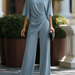 Cynthia Draped Wide-Leg Occasion Set in Light Blue