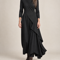 Hazel Draped Roll Neck Maxi Dress in Black