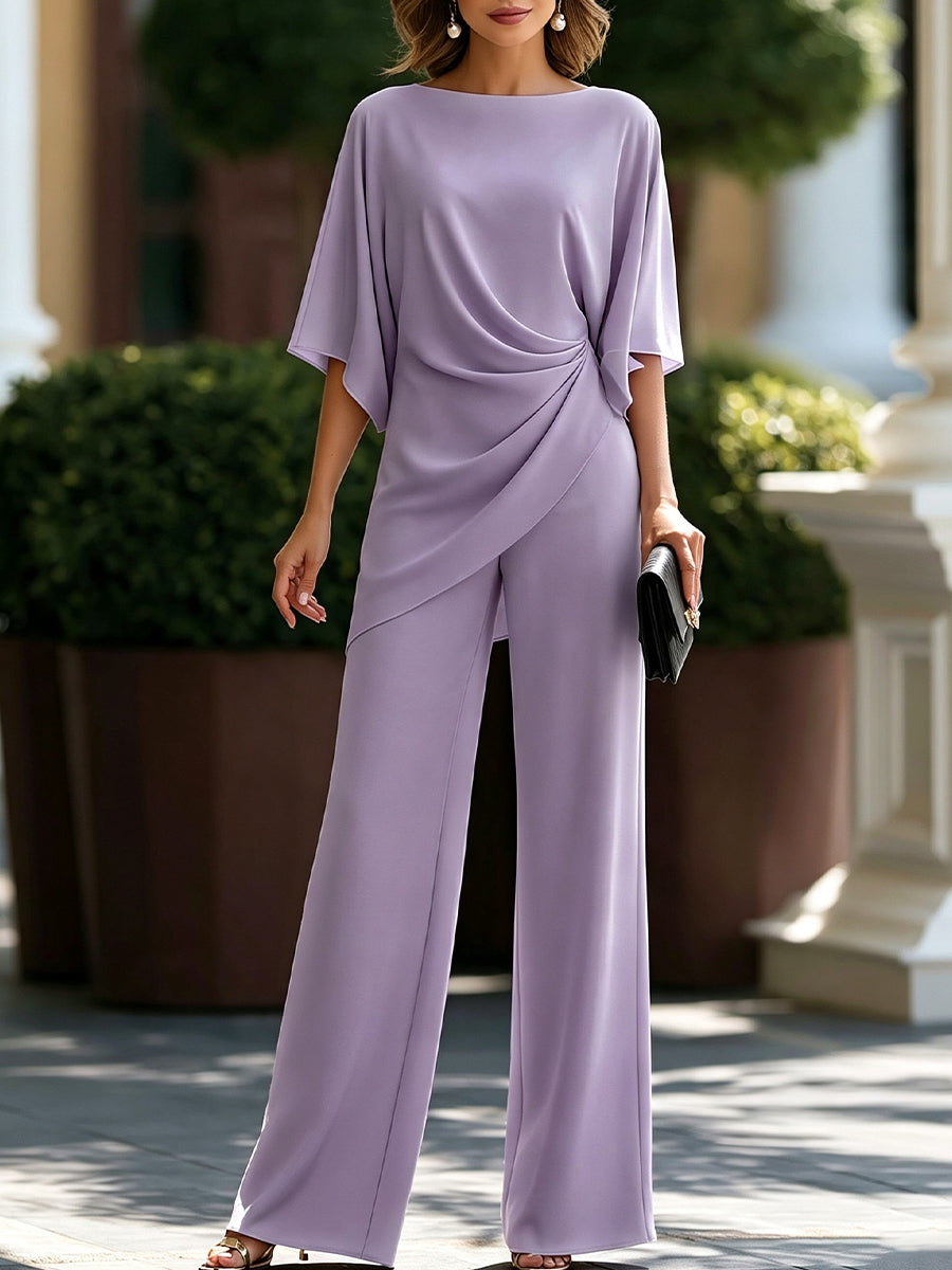 Cynthia Draped Wide-Leg Occasion Set in Lavender
