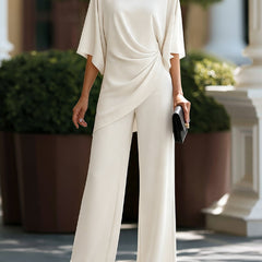 Cynthia Draped Wide-Leg Occasion Set in White