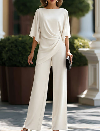 Cynthia Draped Wide-Leg Occasion Set in White