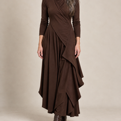 Hazel Draped Roll Neck Maxi Dress in Chocolate