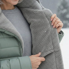 Doris | Long Quilted Coat with Fleece-Look Hood