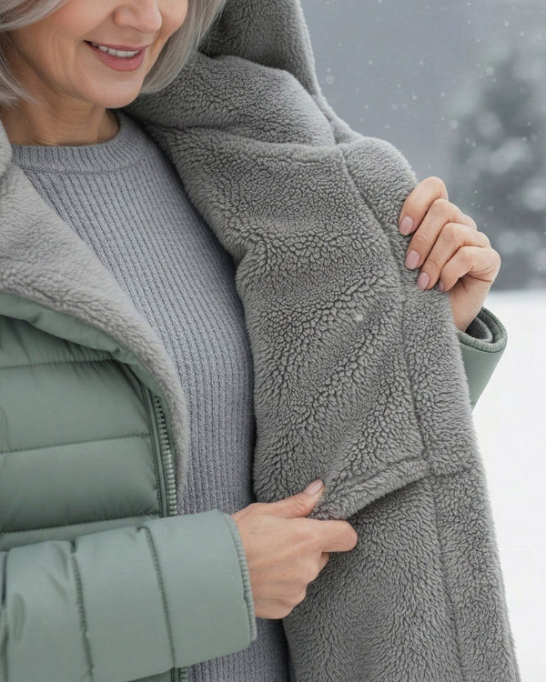 Doris | Long Quilted Coat with Fleece-Look Hood