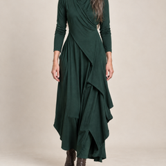 Hazel Draped Roll Neck Maxi Dress in Bottle Green
