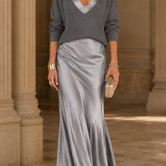 Annabel V-Neck Knit Top and Satin Slip Dress Set