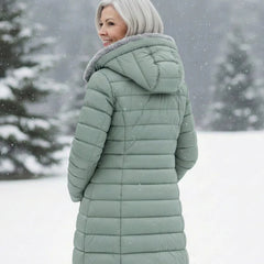 Doris | Long Quilted Coat with Fleece-Look Hood