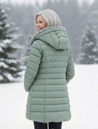 Doris | Long Quilted Coat with Fleece-Look Hood