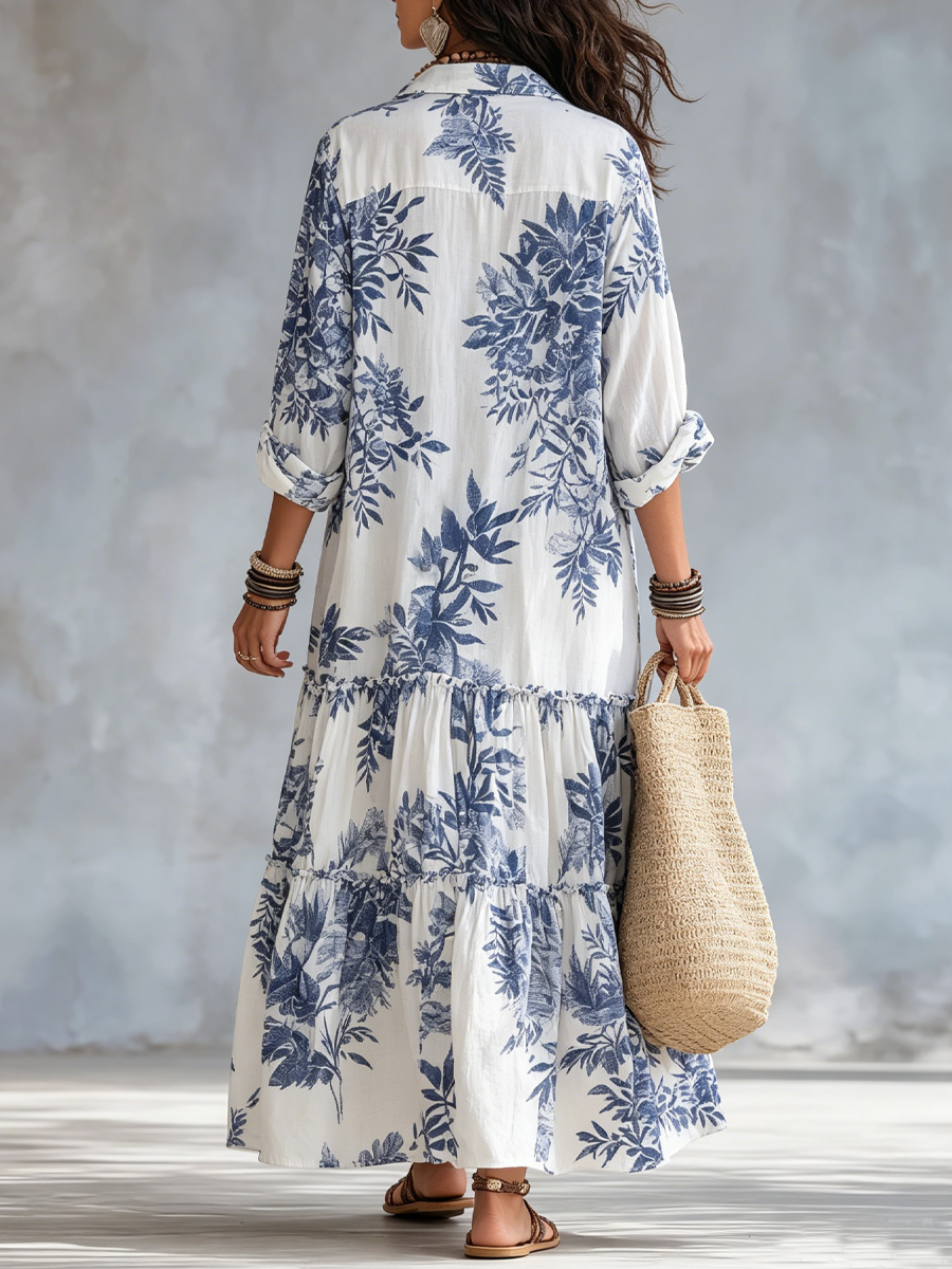Penelope™ | Blue Botanical Relaxed Maxi Dress