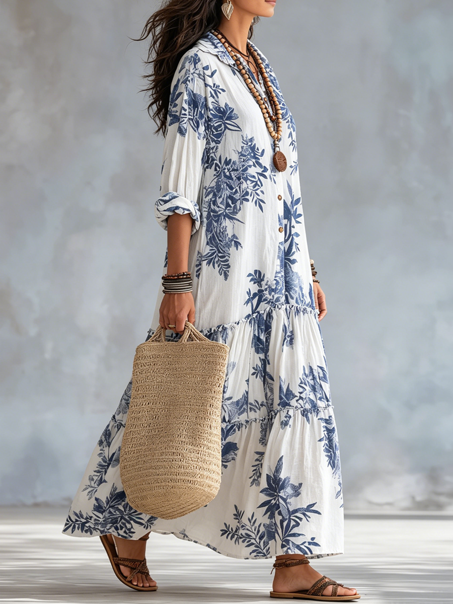 Penelope™ | Blue Botanical Relaxed Maxi Dress