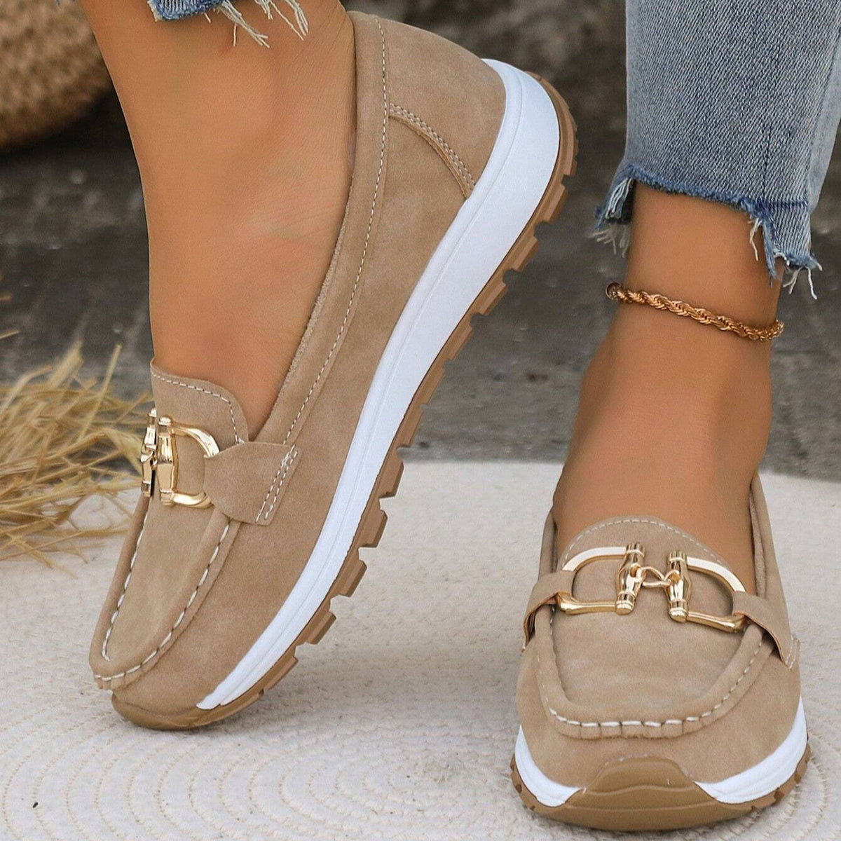 Jackie | Gold Buckle Comfort Loafers