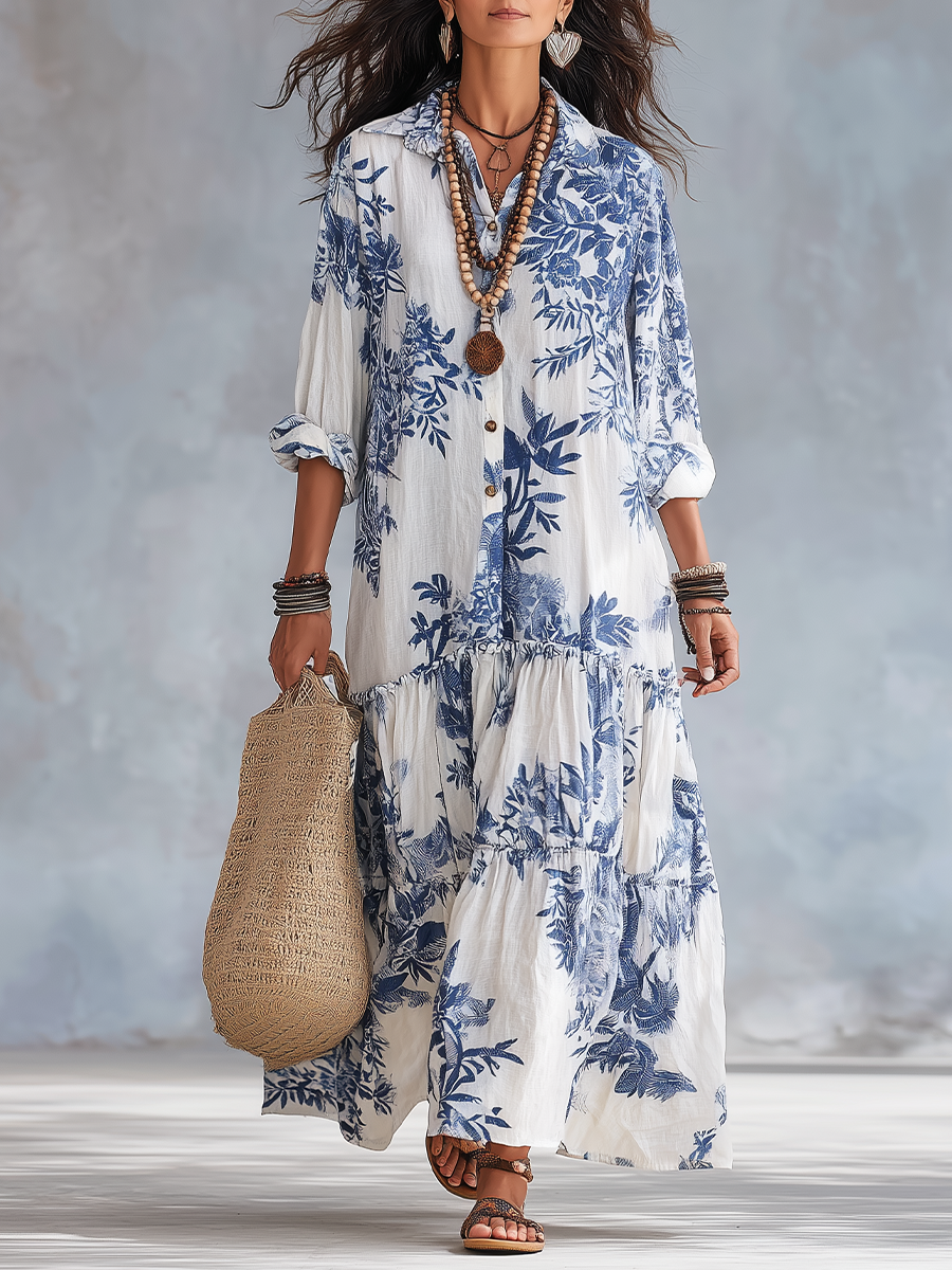 Penelope™ | Blue Botanical Relaxed Maxi Dress