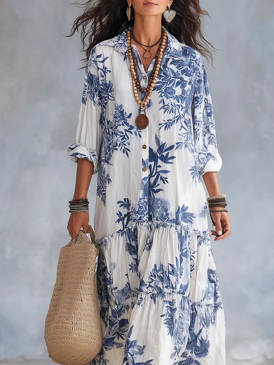 Penelope™ | Blue Botanical Relaxed Maxi Dress
