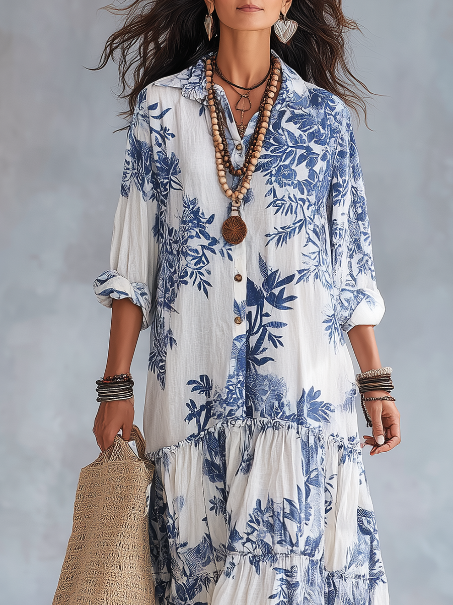 Penelope™ | Blue Botanical Relaxed Maxi Dress