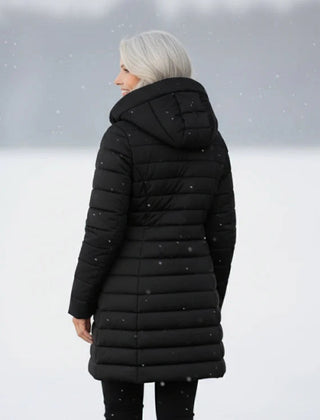 Doris | Long Quilted Coat with Fleece-Look Hood