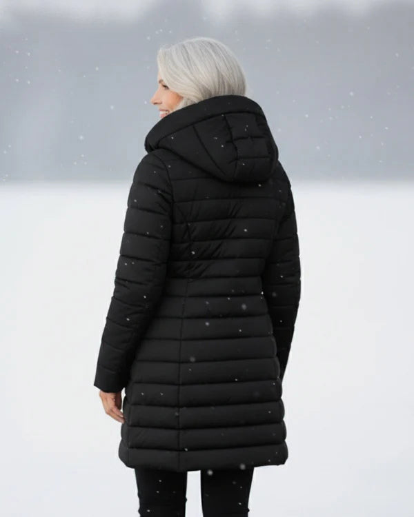 Doris | Long Quilted Coat with Fleece-Look Hood
