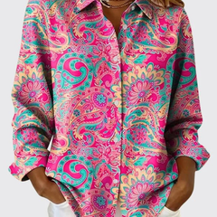 Carole Paisley Print Button-Up Blouse in Pink