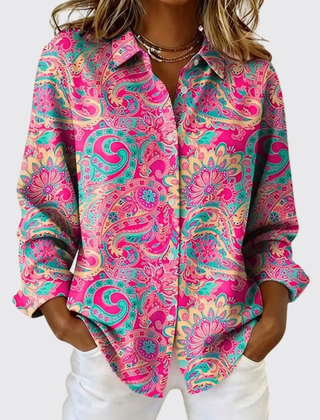 Carole Paisley Print Button-Up Blouse in Pink