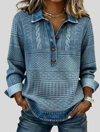 Janet Denim Collar Cable Knit Jumper in Denim Blue