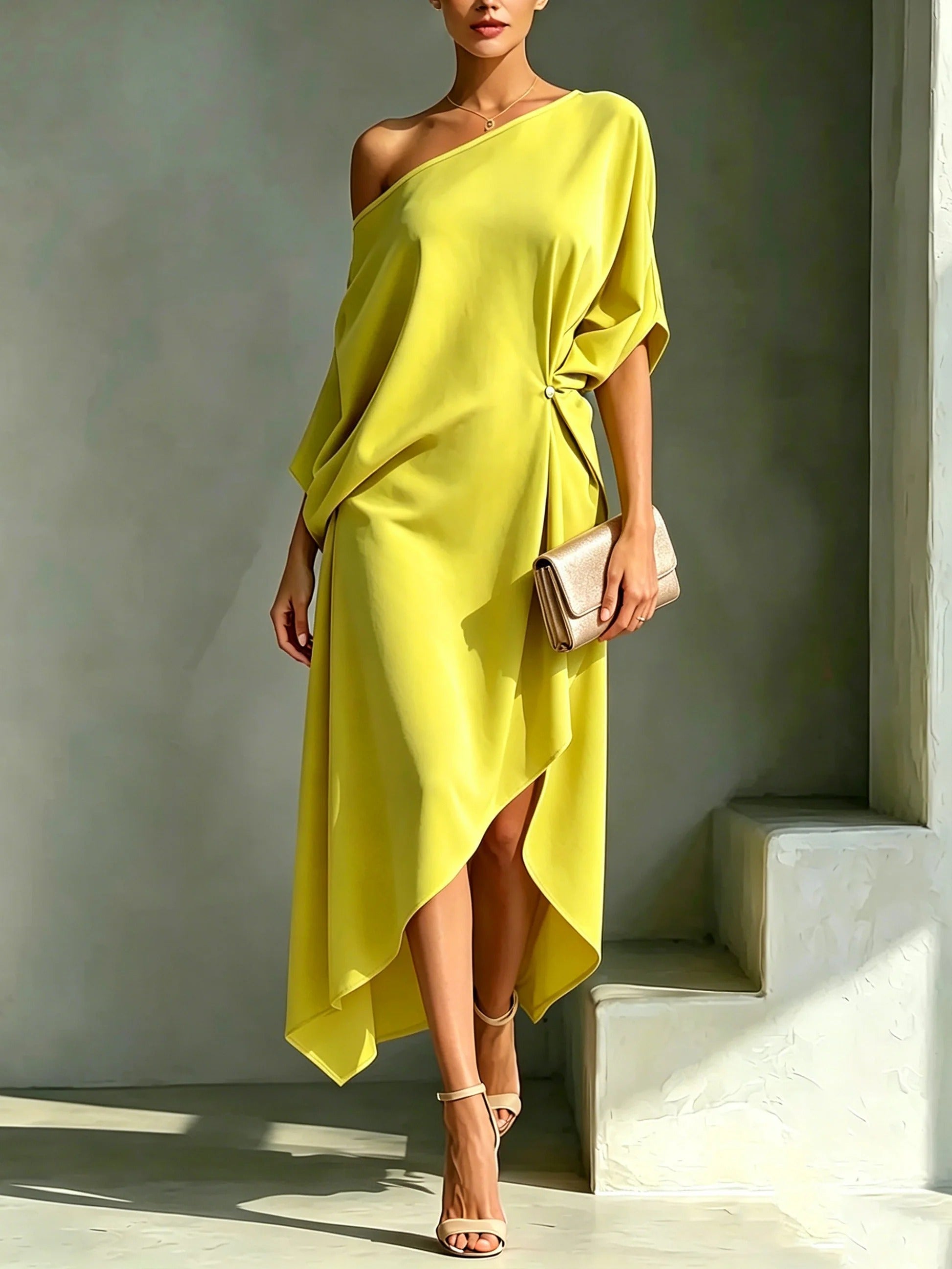 Camille™ | Graceful One-Shoulder Midi Dress