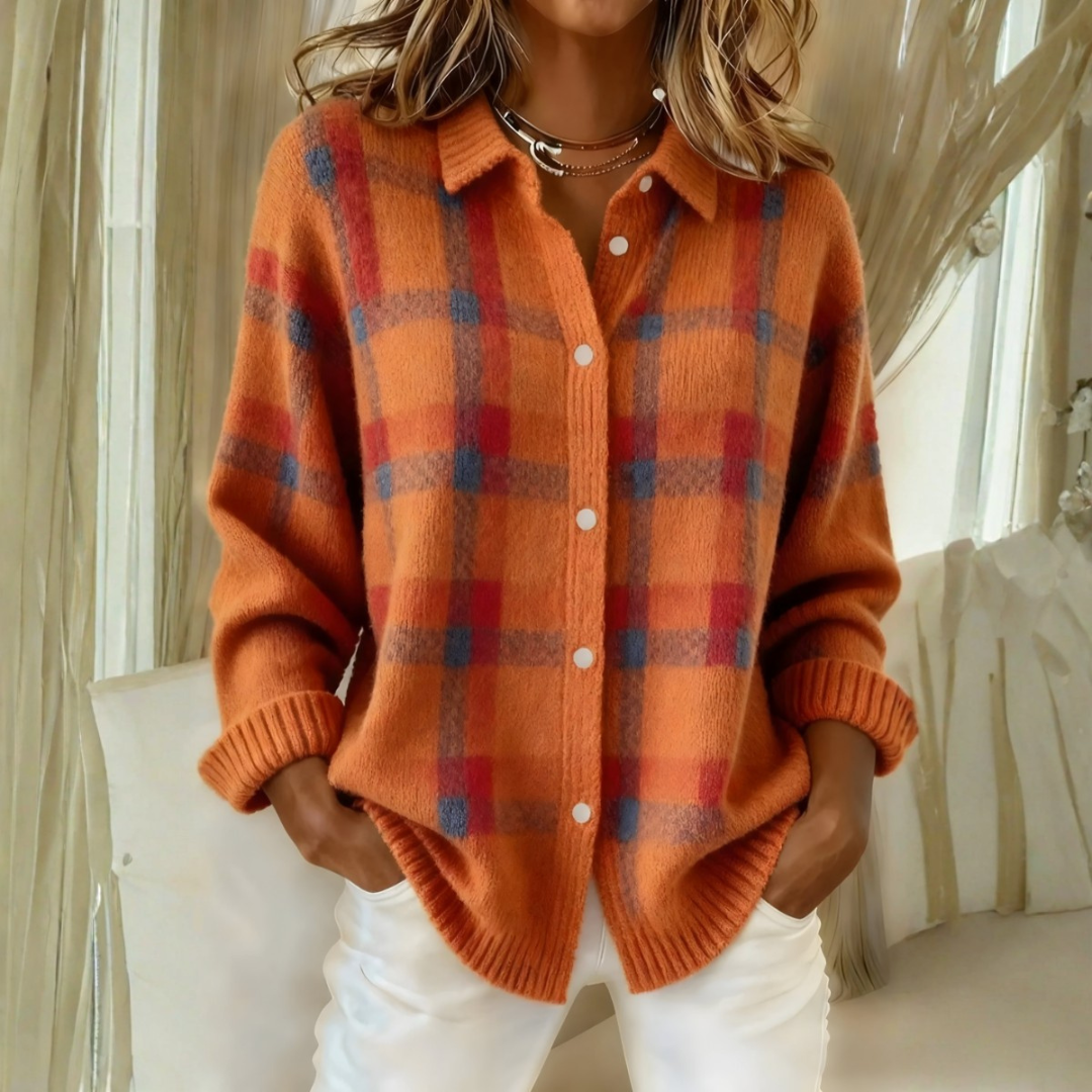 Elspeth Heritage Check Collared Knit Cardigan