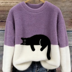 Rhona Sleeping Cat Colour-Block Jumper