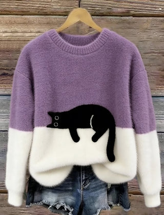 Rhona Sleeping Cat Colour-Block Jumper
