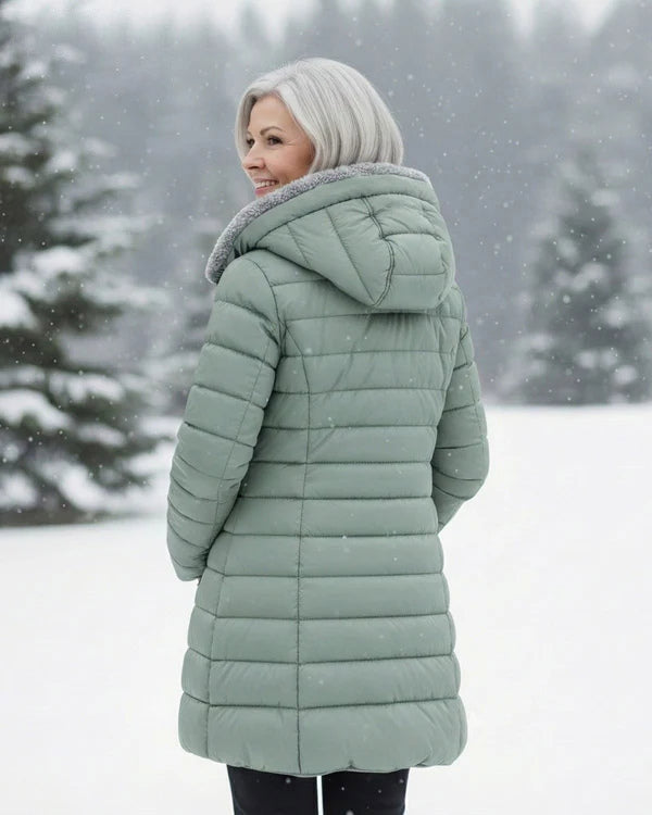 Doris | Long Quilted Coat with Fleece-Look Hood