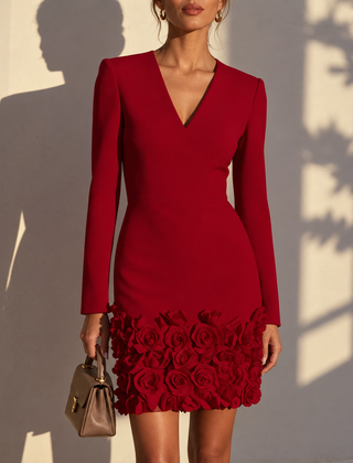 Glenys | Long Sleeve Dress with Rose Hem