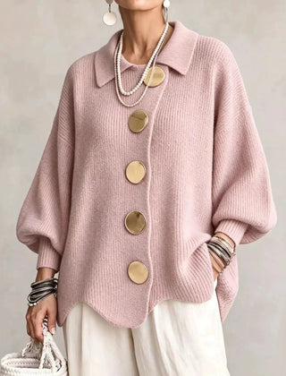 Jacqueline Collared Gold Button Knit Cardigan