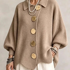 Jacqueline Collared Gold Button Knit Cardigan