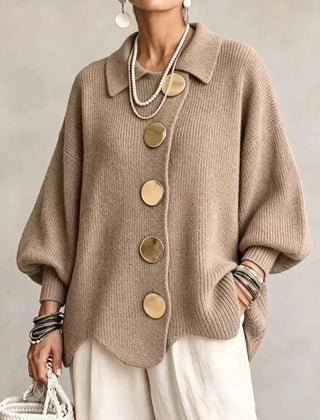 Jacqueline Collared Gold Button Knit Cardigan