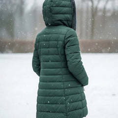 Doris | Long Quilted Coat with Fleece-Look Hood