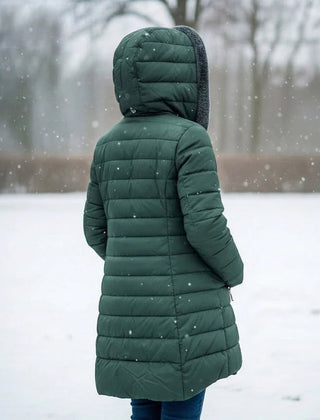 Doris | Long Quilted Coat with Fleece-Look Hood