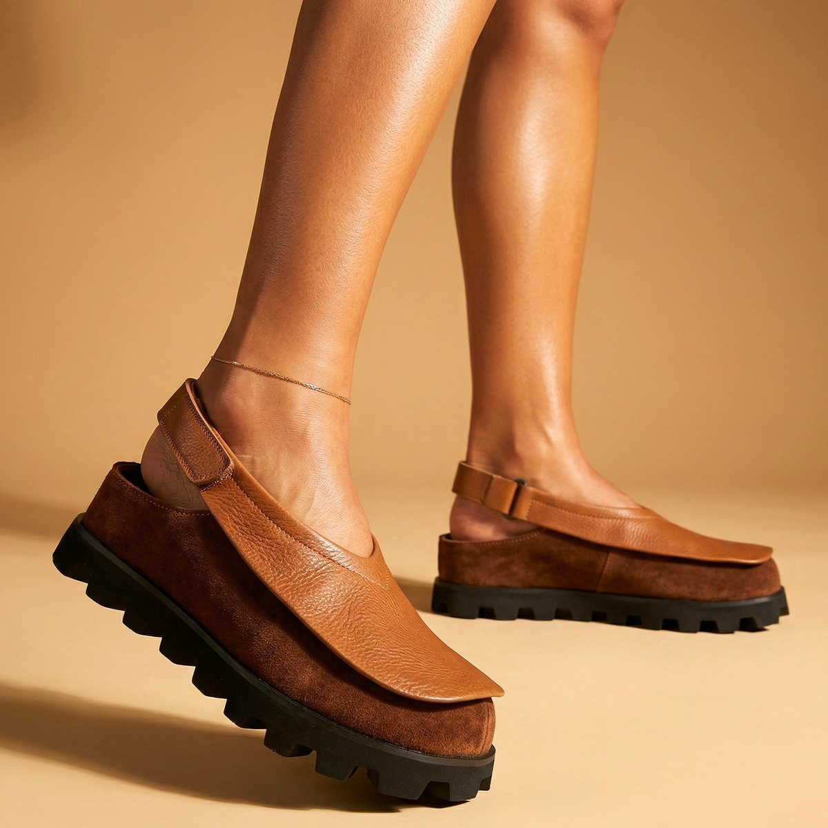 Janice Chunky Platform Slip-On Loafers in Brown