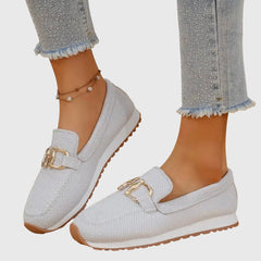 Judy | Gold Buckle Knit Loafer Trainers