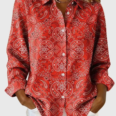 Carole Paisley Print Button-Up Blouse in Red