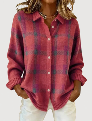 Elspeth Heritage Check Collared Knit Cardigan