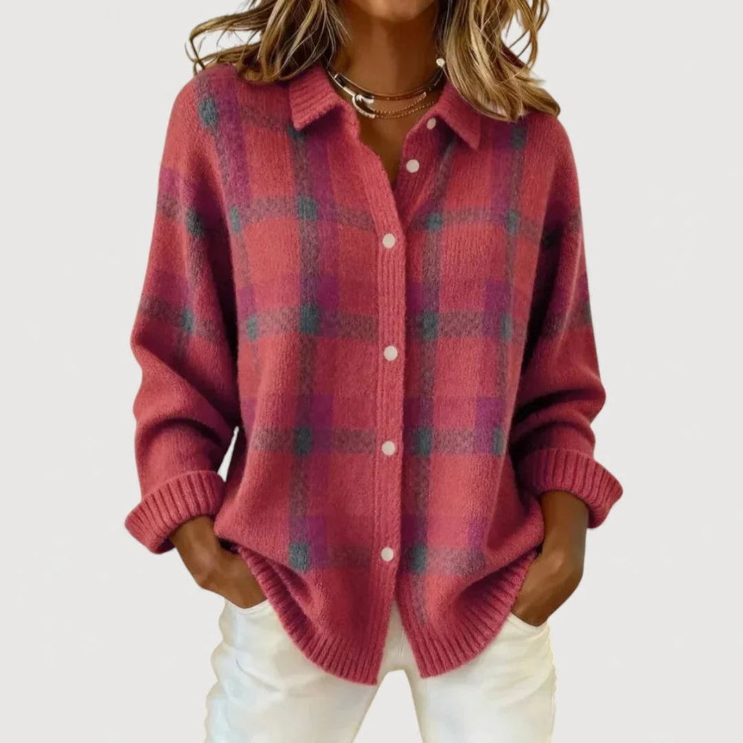 Elspeth Heritage Check Collared Knit Cardigan