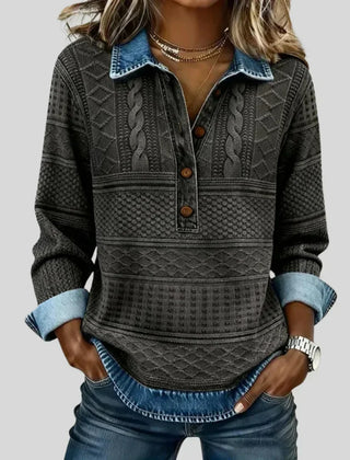 Janet Denim Collar Cable Knit Jumper in Charcoal