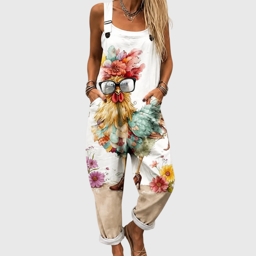 COMFORT FLORAL CHICKEN OVERALLS