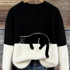 Rhona Sleeping Cat Colour-Block Jumper